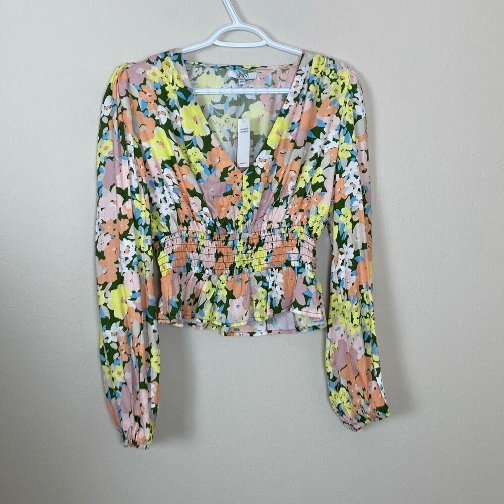 AFRM Los Angeles Floral Smocked Waist V-Neck Blouse Multi Color AET042184 Small